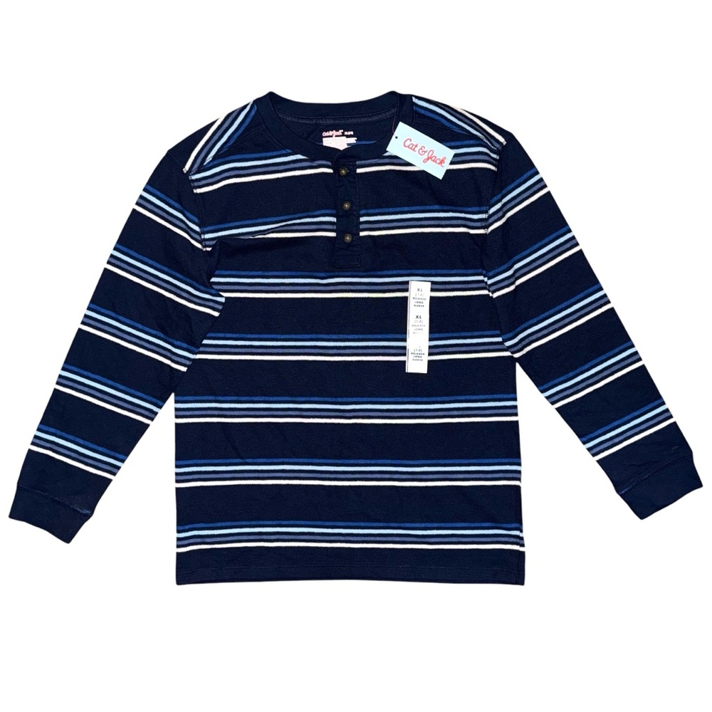 Cat & Jack Navy & White Striped Long Sleeve T-Shirt